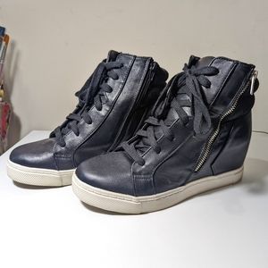 Faux Leather Black Candie's Wedge Sneakers with Side Zipper